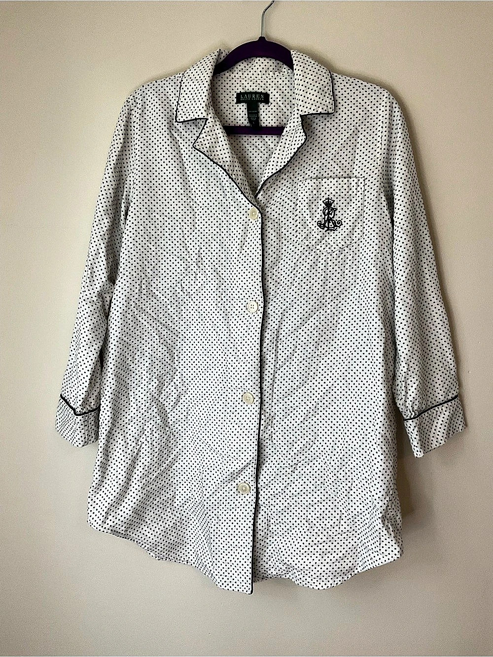 Lauren Ralph Lauren Polka Dot Cotton nightgown Large Like New sleep shirt